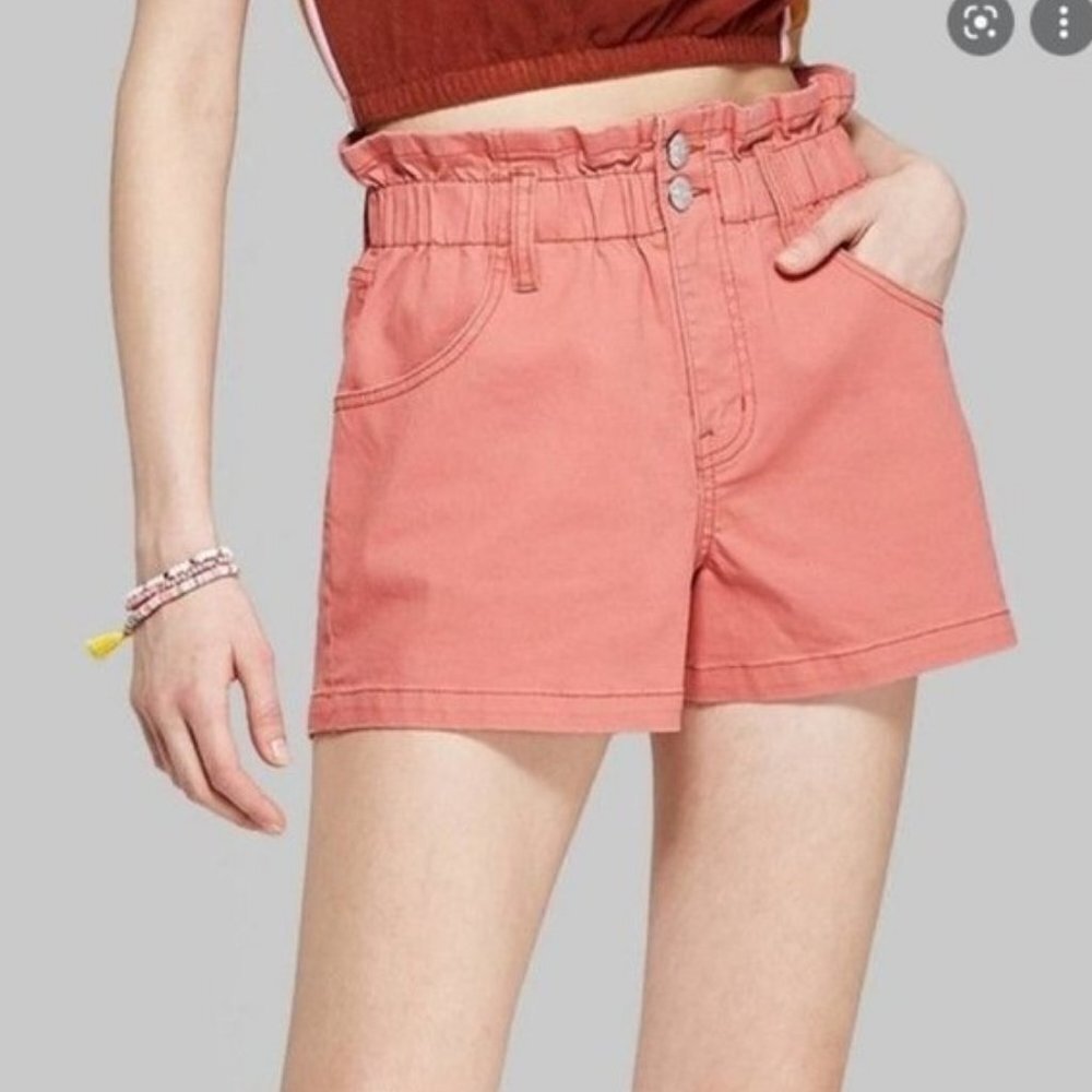 Wild Fable Pink Hi-Rise Ruffled Waist Stretch Jean Shorts Plus Size 1X
